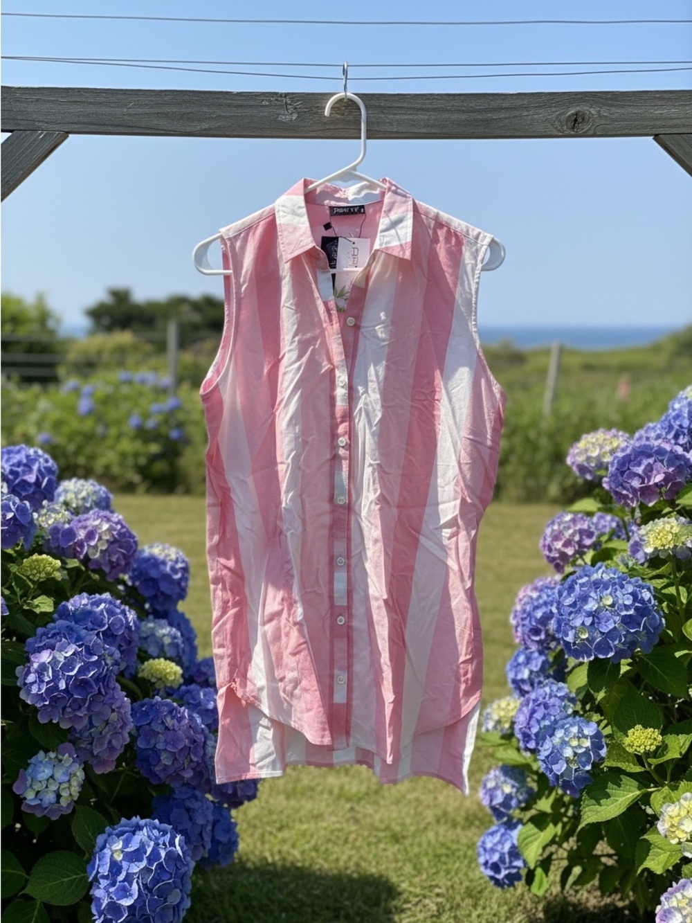 APNY NWT Sleeveless Pink Stripe Button-Up Blouse